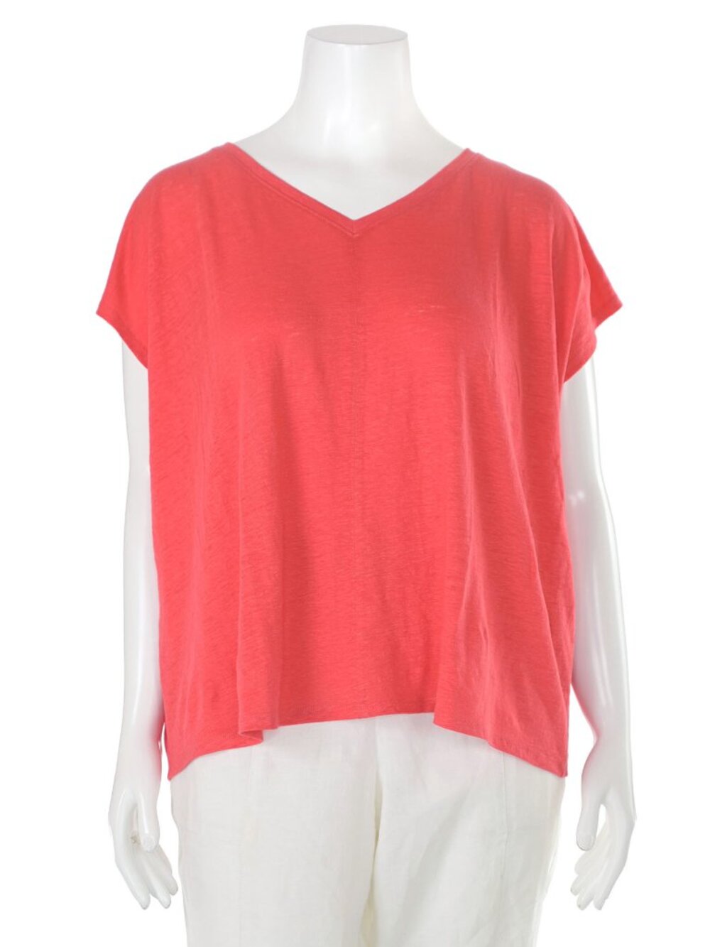 NWT Eileen Fisher $118 Watermelon Organic Linen Jersey V-Neck Square Tee sz XL